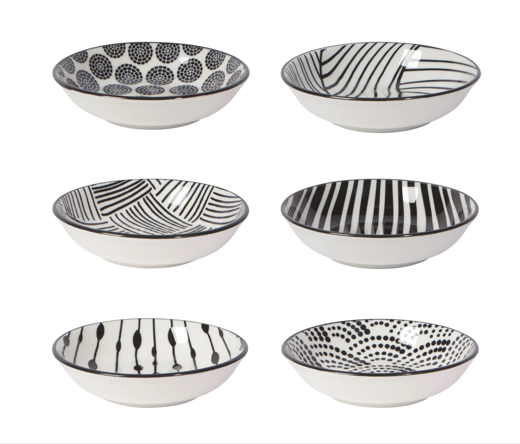 BLACK AND WHITE PINCH BOWL SET OF 6