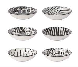 BLACK AND WHITE PINCH BOWL SET OF 6