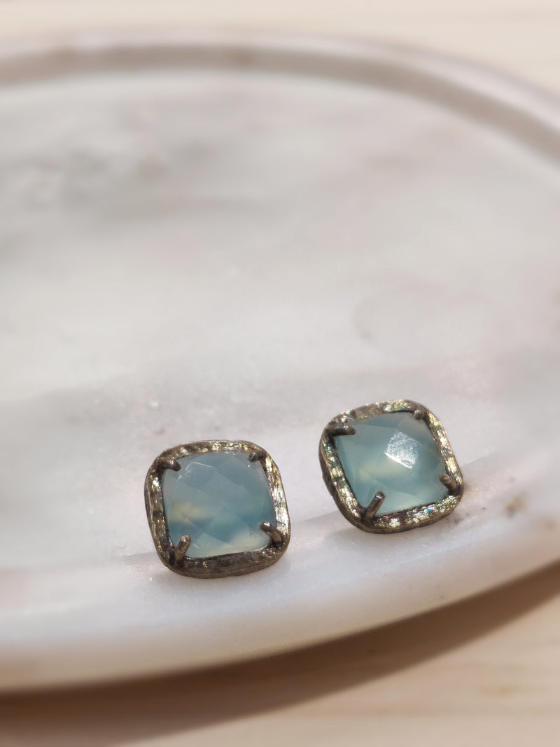 AQUA CHALCEDONY GOLD VERMEIL EARRINGS