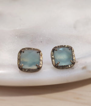 AQUA CHALCEDONY GOLD VERMEIL EARRINGS