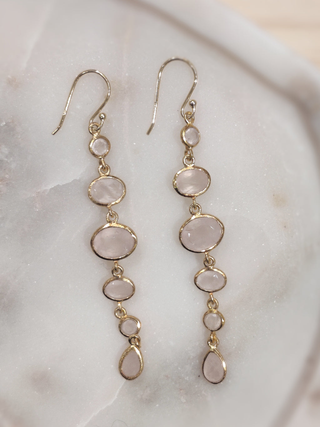 GOLD VERMEIL ROSE QUARTZ HANGING EARRINGS