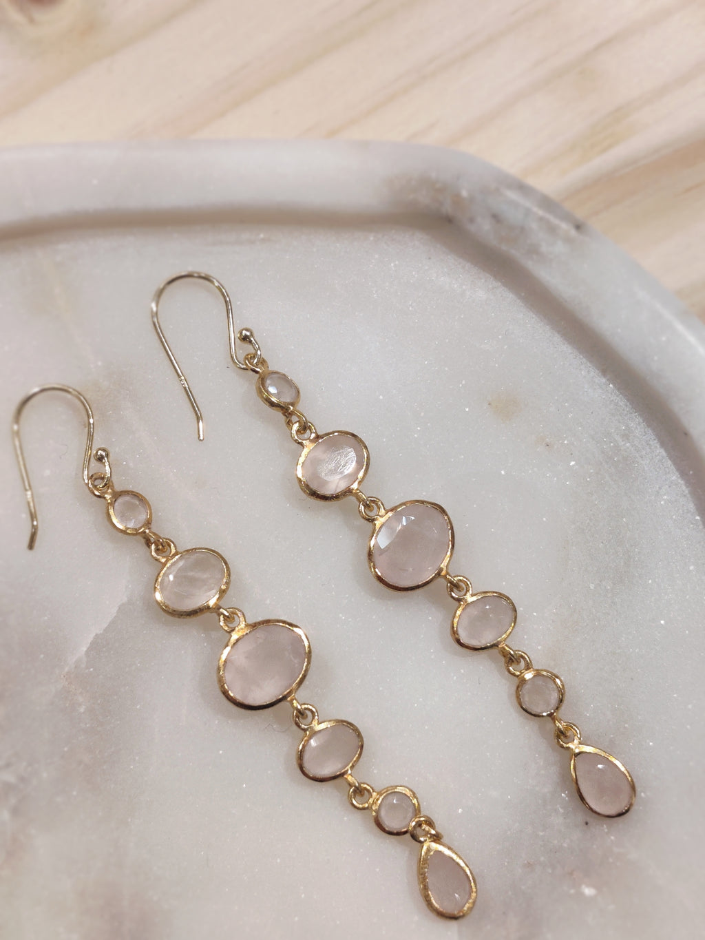 GOLD VERMEIL ROSE QUARTZ HANGING EARRINGS