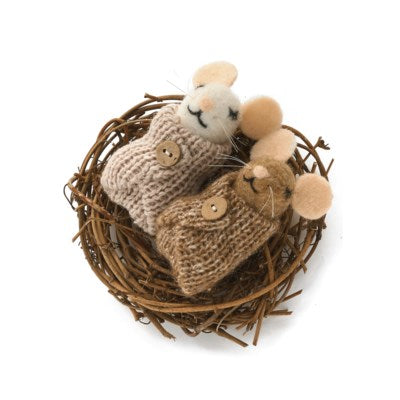 Mouse Ornament - Pair in a Nest