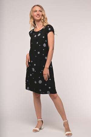 BLACK POLKA FRENCH LINEN DRESS