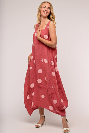 ROSE POLKA FRENCH LINEN MAXI DRESS